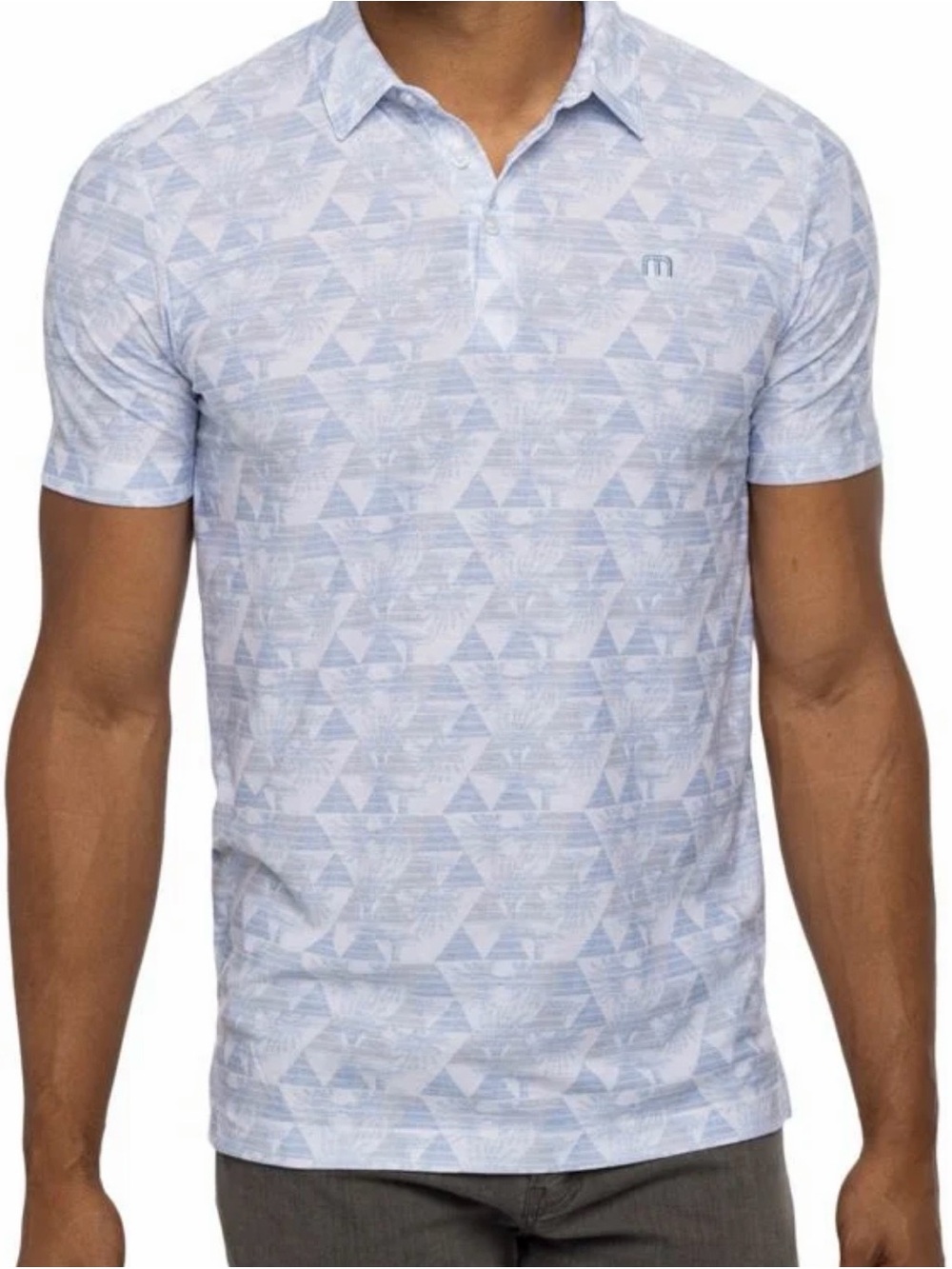 Travis Mathew Light Blue Geo-Print Golf Polo